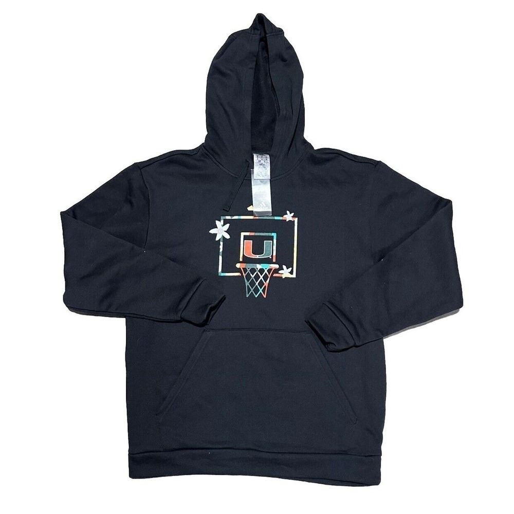 Adidas NCAA Miami Hurricanes Basketball Graphic Fleece Hoodie Black Men's Sz M